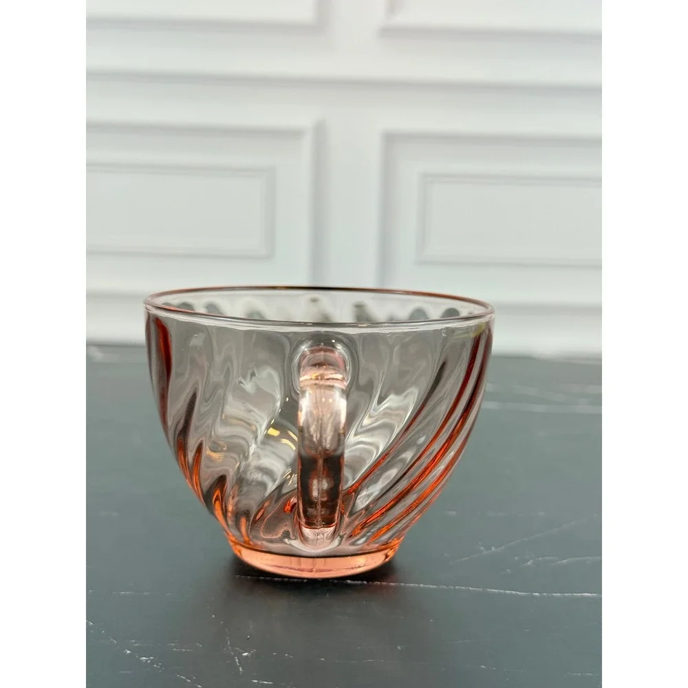 Vintage Arcoroc France Pink Swirl Rosaline Teacup 1980s Glass